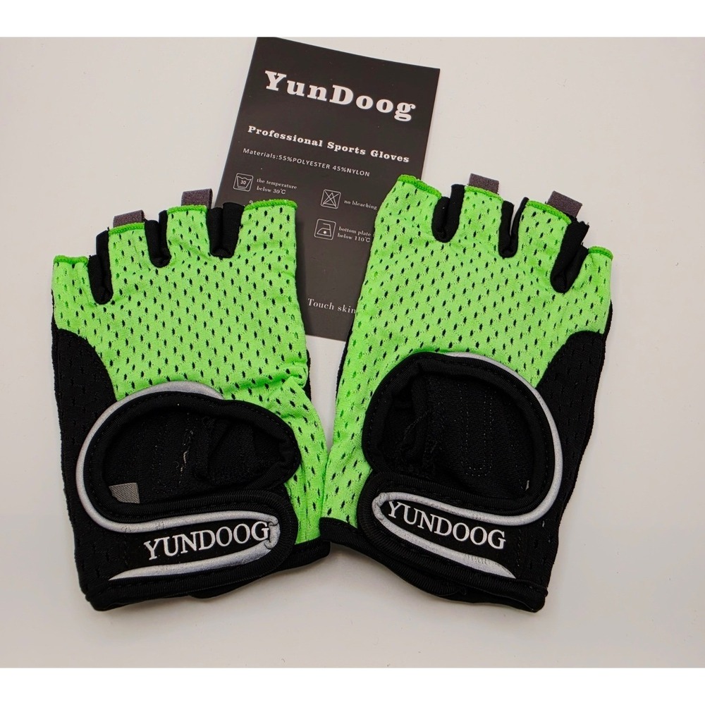 YunDoog Sports Half Finger Exercise Gloves Neon Green‎ Black Gym Cycling Large